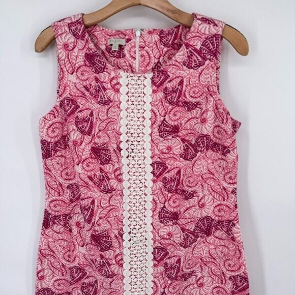 Talbots Size 10 Pink Shell Pattern Sheath Dress sleeveless cotton stretch - Picture 5 of 13